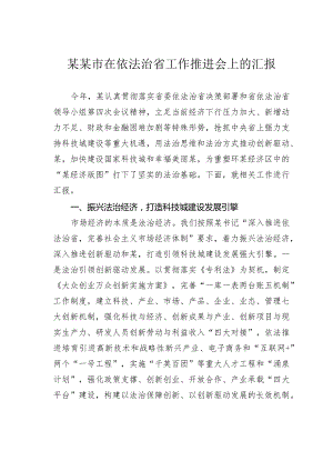 某某市在依法治省工作推进会上的汇报.docx