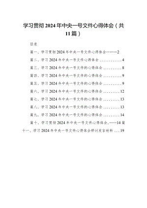 学习贯彻2024年中央一号文件心得体会(11篇合集).docx