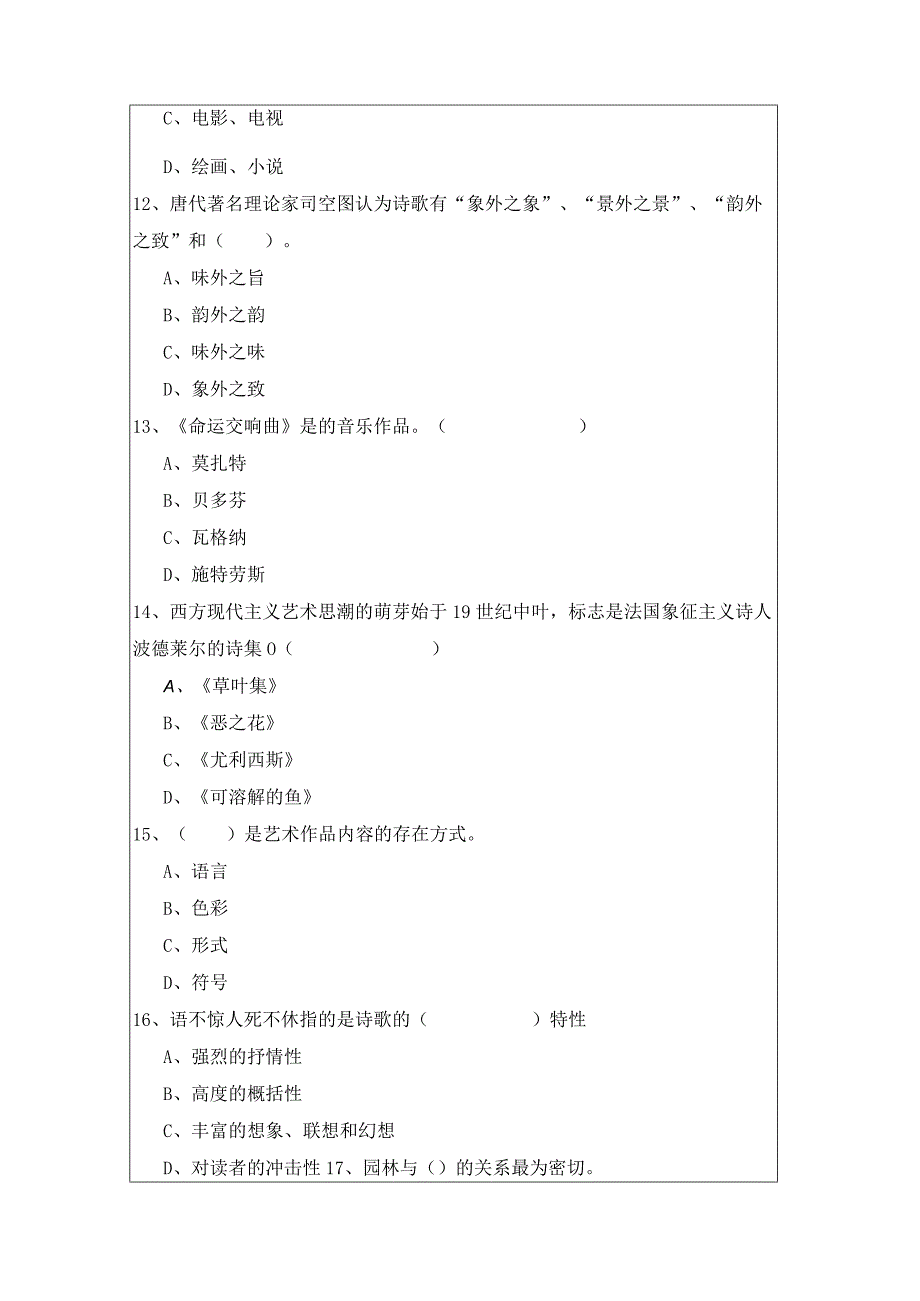 艺术概论考试试卷(共四卷)含答案.docx_第3页