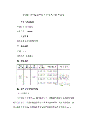 中等职业学校航空服务专业人才培养方案.docx