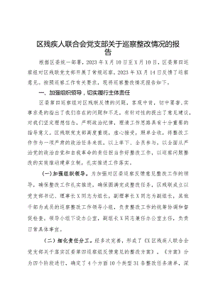 区残疾人联合会党支部关于巡察整改情况的报告.docx