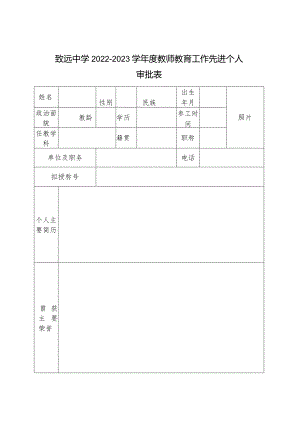 致远中学2022-2023学年度教师教育工作先进个人审批表.docx