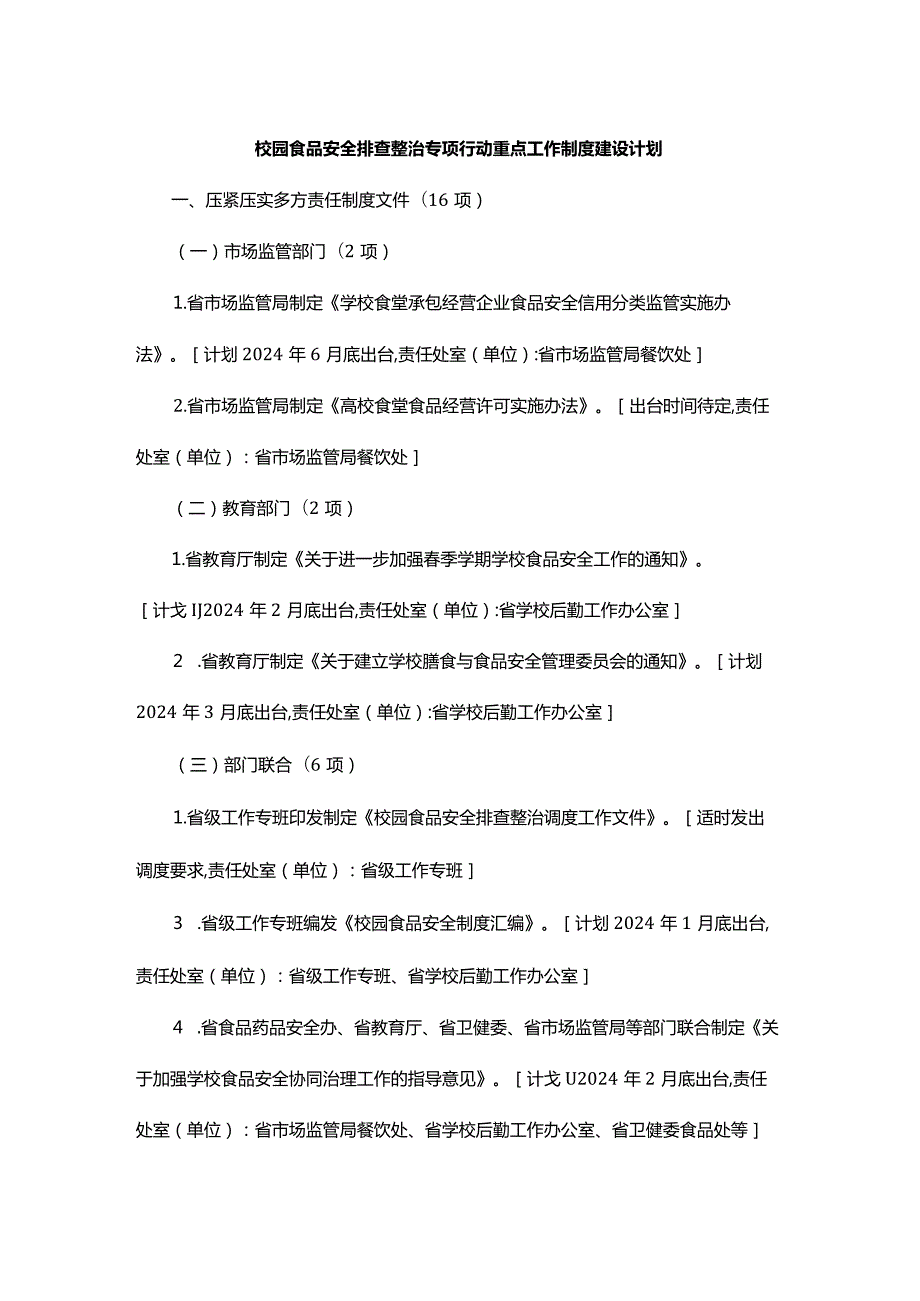 校园食品安全排查整治专项行动重点工作制度建设计划.docx_第1页