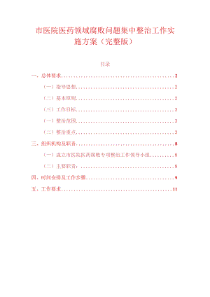 市医院医药领域腐败问题集中整治工作实施方案（完整版）.docx