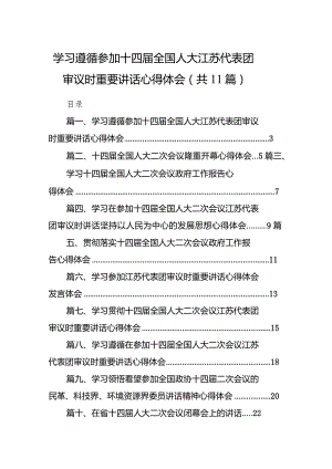 （11篇）学习遵循参加十四届全国人大江苏代表团审议时重要讲话心得体会精选版.docx