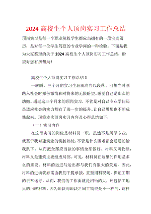 2024大学生个人顶岗实习工作总结.docx