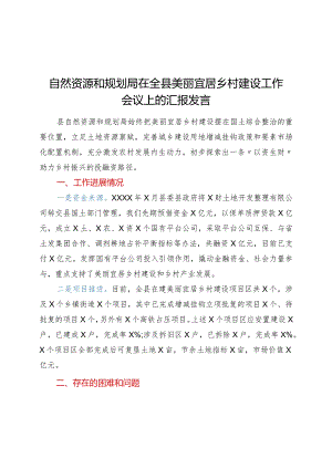 自然资源和规划局在全县美丽宜居乡村建设工作会议上的汇报发言.docx