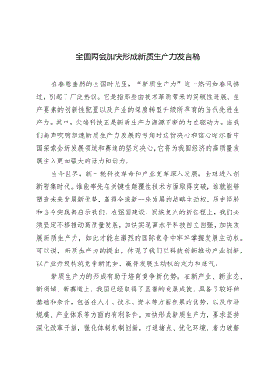 （2篇）2024年全国两会加快形成新质生产力发言稿.docx