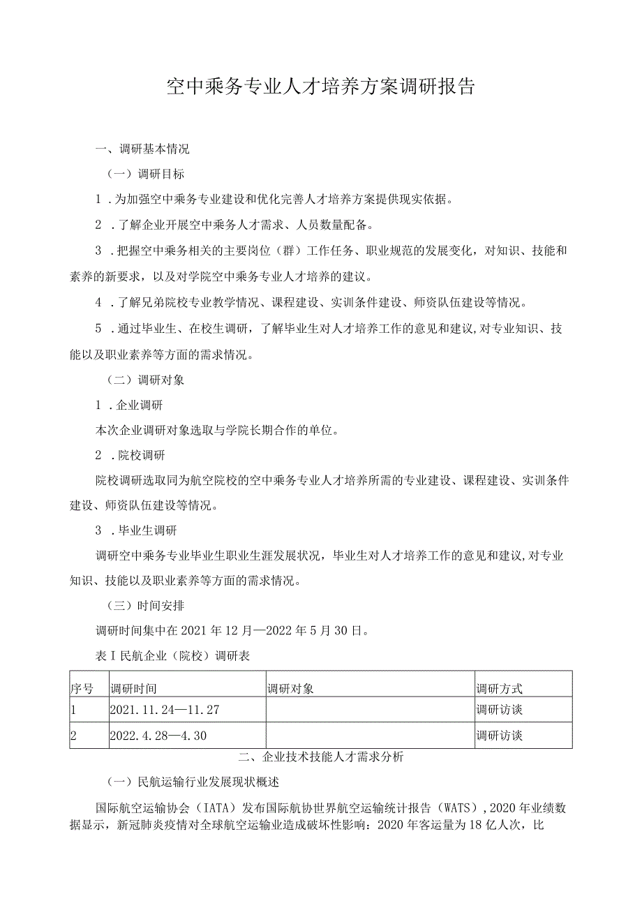 空中乘务专业人才培养方案调研报告.docx_第1页