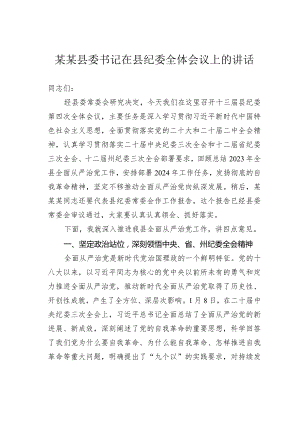 某某县委书记在县纪委全体会议上的讲话.docx