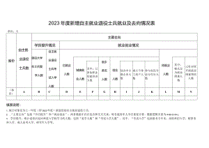 2023年度新增自主就业退役士兵就业及去向情况表.docx