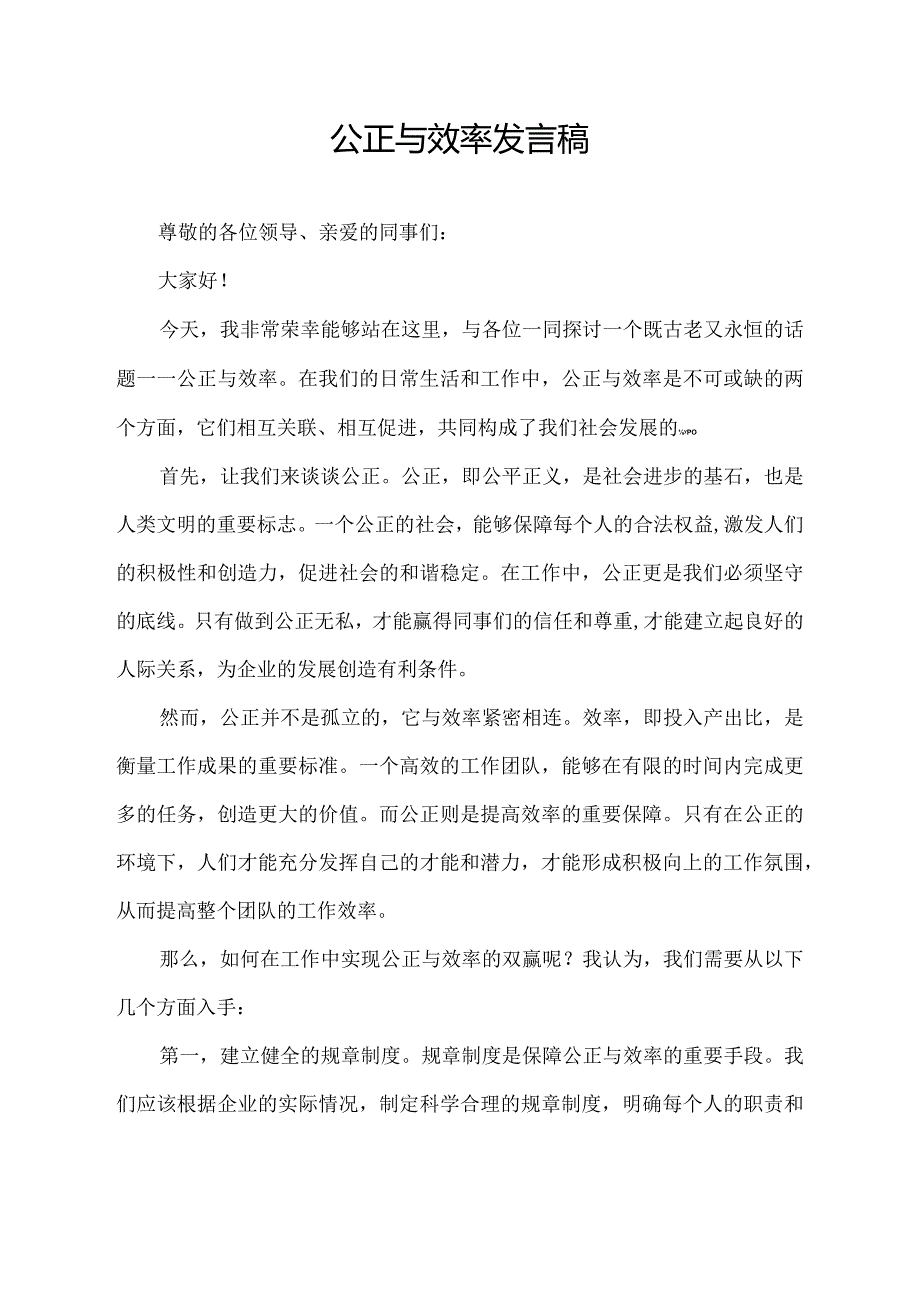 公正与效率发言稿.docx_第1页