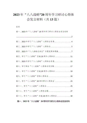 （13篇）2023年“八八战略”20周年学习研讨心得体会发言材料供参考.docx