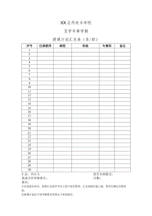 XX应用技术学院X学年XX学期授课计划汇总表（2024年）.docx