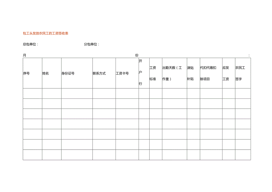 包工头发放农民工的工资签收表.docx_第1页