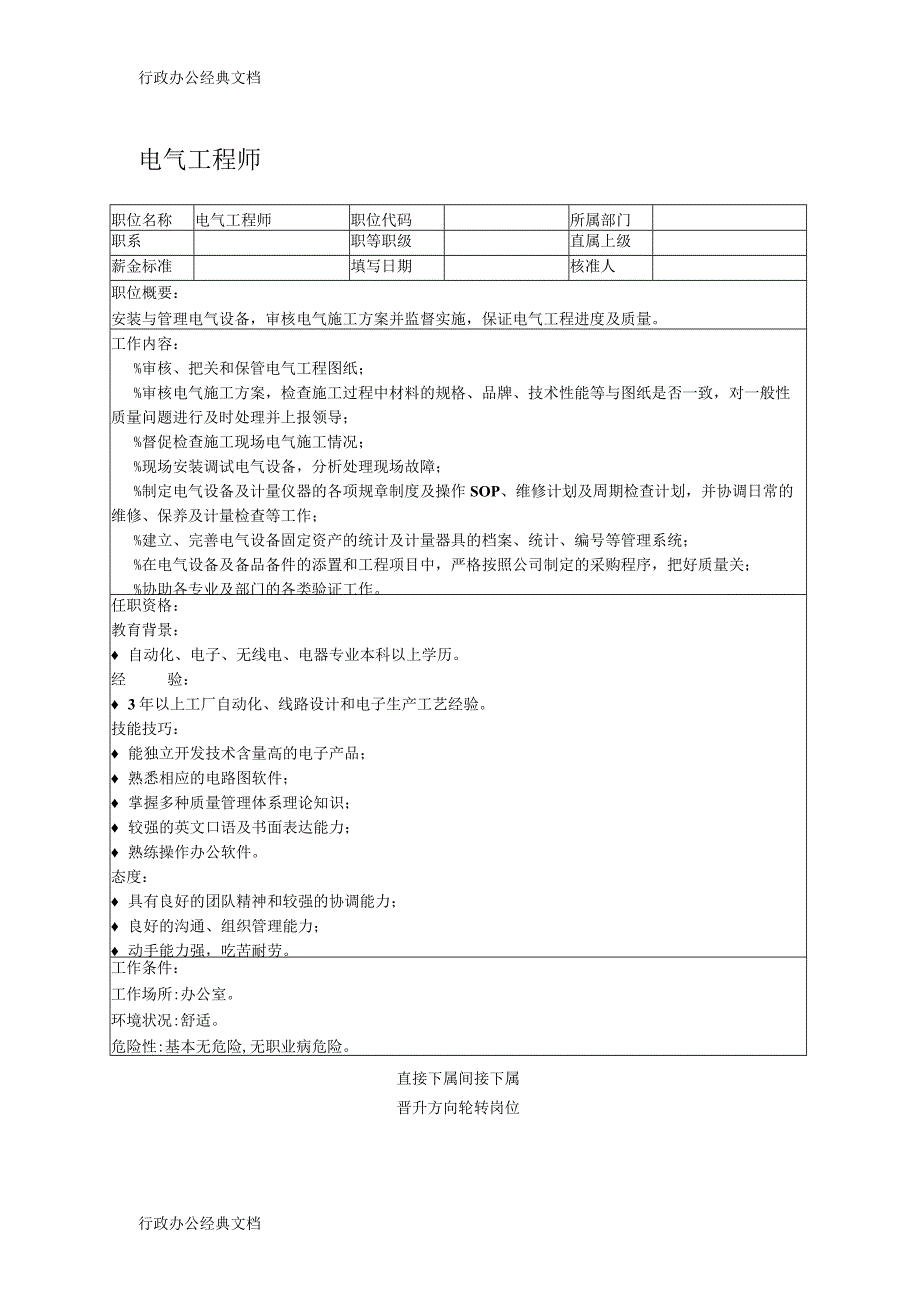 职位说明书：电气工程师.docx_第1页