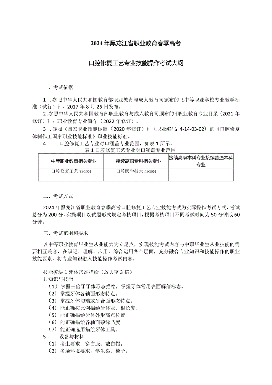 72-7口腔修复工艺专业技能操作考试大纲.docx_第1页