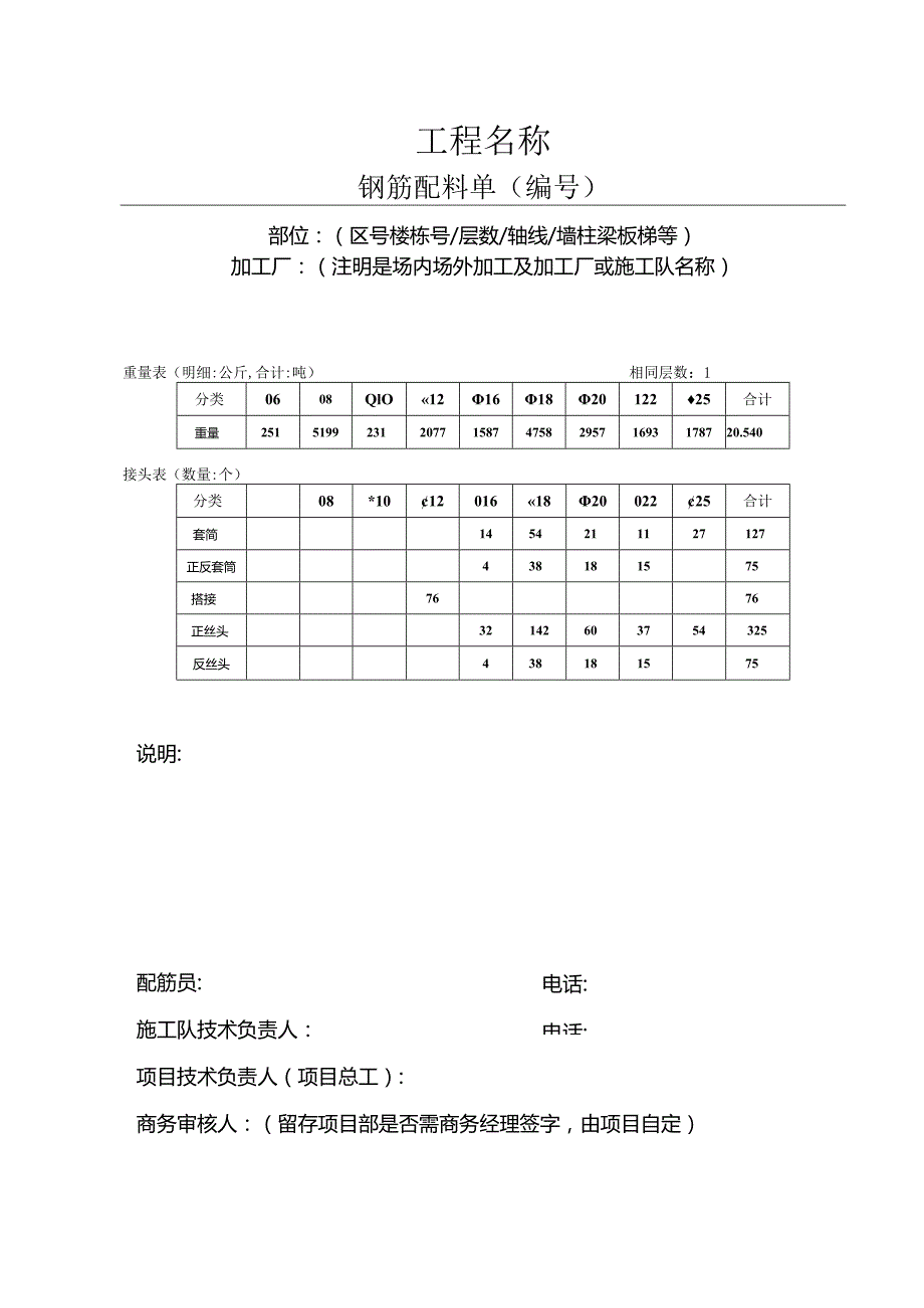 钢筋配料单封面(参考模板).docx_第1页