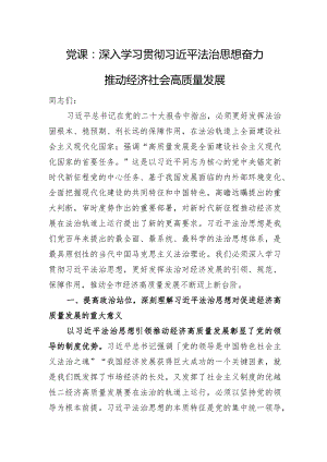 党课：深入学习贯彻法治思想+奋力推动经济社会高质量发展.docx