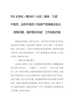 深化“整治村(社区)集体‘三资’管理不规范合同不规范、个别资产资源被无偿占用等问题维护群众利益”工作实施方案.docx