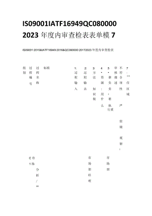 ISO9001 IATF16949 QC080000 2023年度内审查检表 表单模板全套.docx