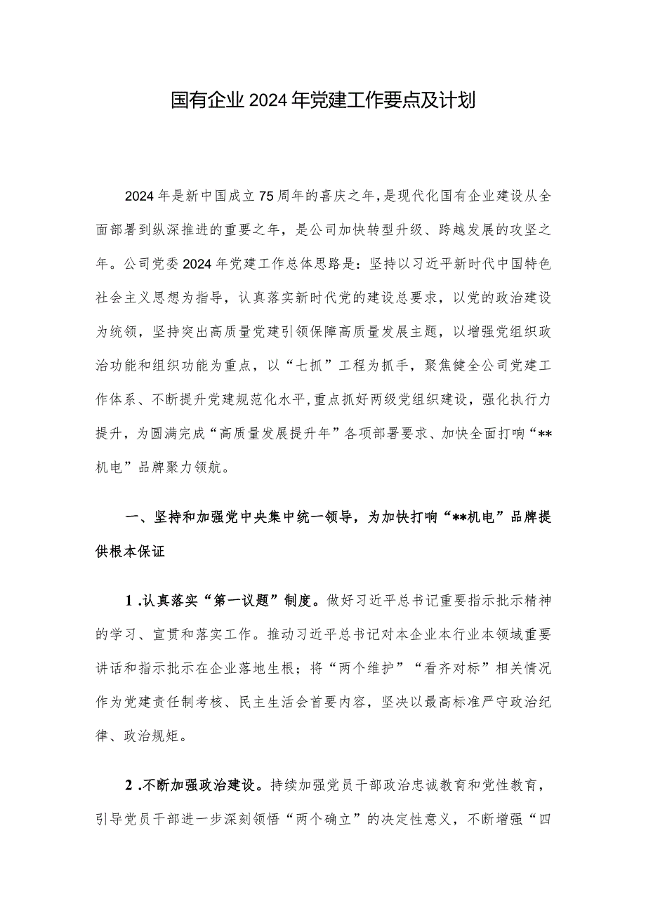 国有企业2024年党建工作要点及计划.docx_第1页