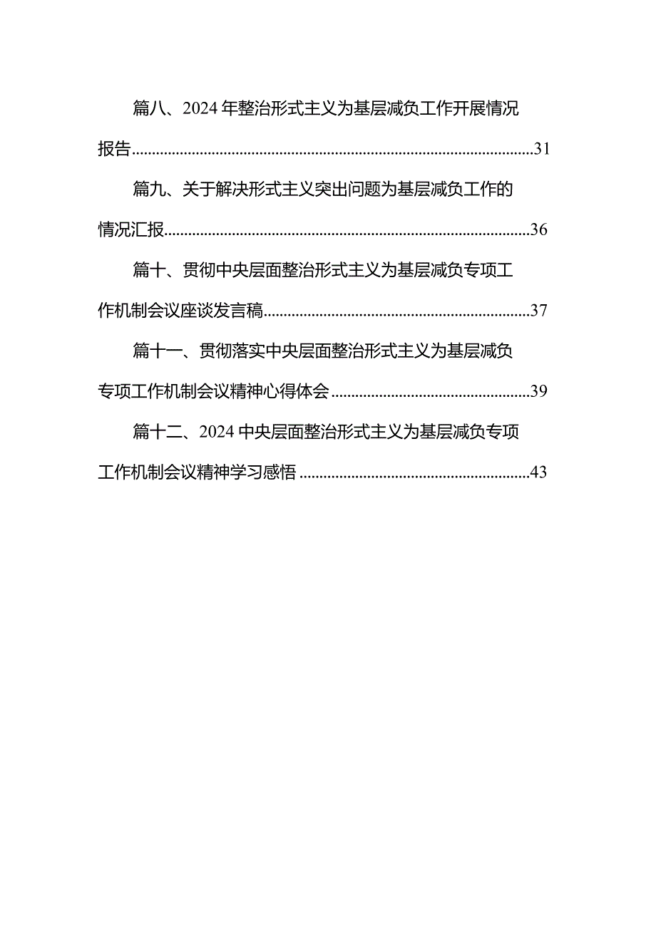 学习贯彻中央层面整治形式主义为基层减负专项工作机制会议精神心得交流发言材料（共12篇）.docx_第2页