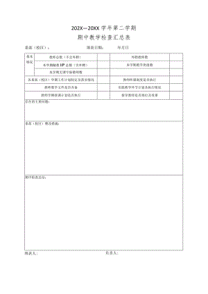 郑州XX职业技术学院202X—20XX学年第二学期期中教学检查汇总表（2024年）.docx