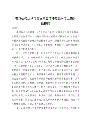 在党委传达学习全国两会精神专题学习上的讲话提纲.docx