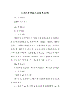 Xx党支部专题组织生活会筹办方案.docx