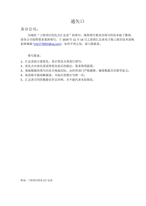 关于规范填写“工程项目优化点汇总表”的通知.docx