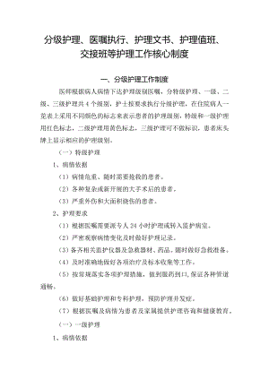 分级护理、医嘱执行、护理文书、护理值班、交接班等护理工作核心制度.docx