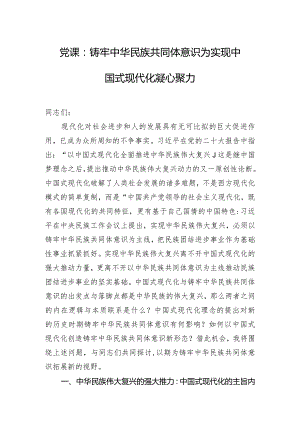 党课：铸牢中华民族共同体意识 为实现中国式现代化凝心聚力.docx