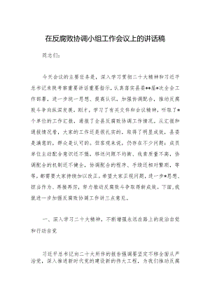 在反腐败协调小组工作会议上的讲话稿【 】.docx