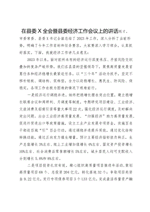 在县委X全会暨县委经济工作会议上的讲话.docx