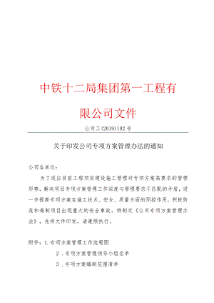 关于印发《公司专项方案管理办法》的通知-正式发文.docx