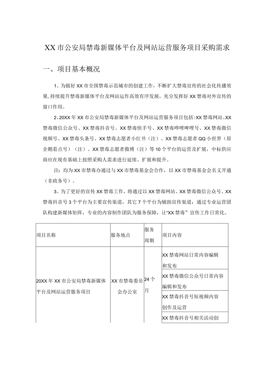 XX市公安局禁毒新媒体平台及网站运营服务项目采购需求.docx_第1页