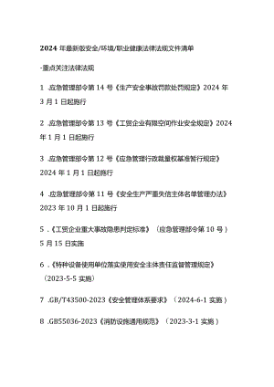 2024年最新版安全 环境 职业健康法律法规文件清单.docx