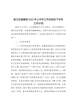 县卫生健康局2023年上半年工作总结及下半年工作计划&乡2023年工作总结及2024年工作计划.docx