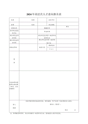 2024年高层次人才意向报名表.docx