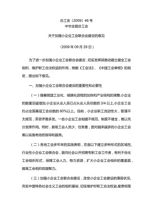 中华全国总工会关于加强小企业工会联合会建设的意见总工发200946号.docx