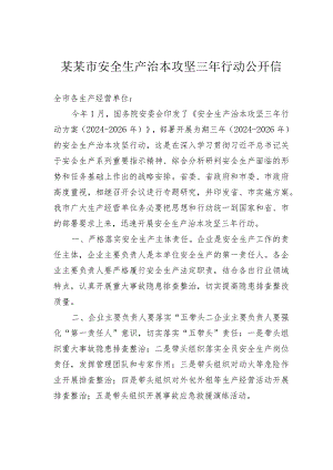 某某市安全生产治本攻坚三年行动公开信.docx