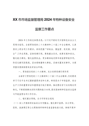 XX市市场监督管理局2024年特种设备安全监察工作要点.docx