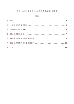 农业一二三产业融合企业参与与合作模式分析报告.docx