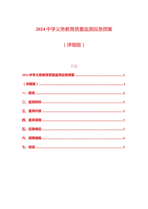 2024中学义务教育质量监测应急预案（最新版）.docx