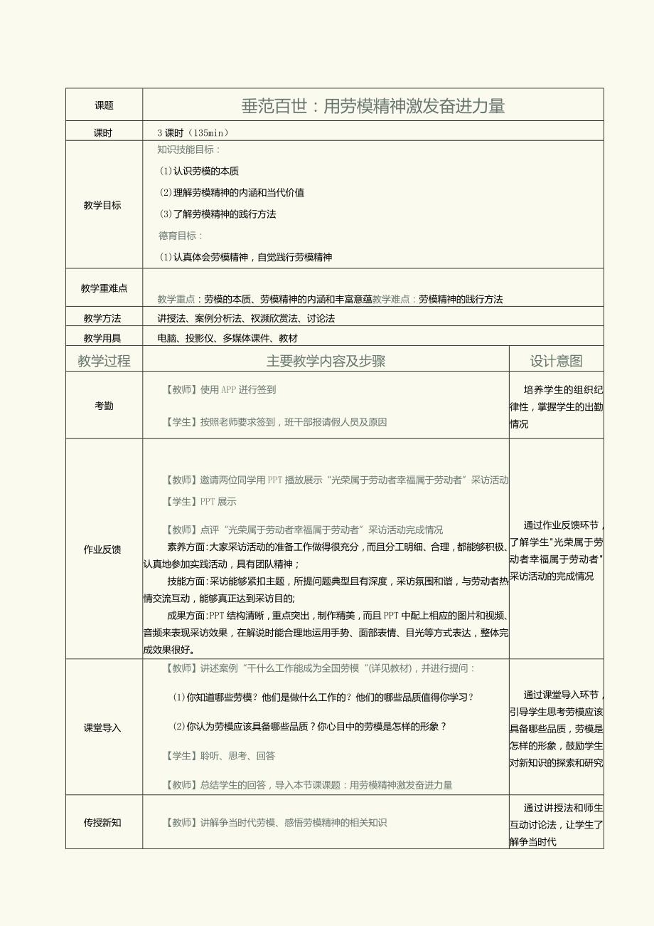 《新时代劳动教育教程》教案 第3课 垂范百世：用劳模精神激发奋进力量.docx_第1页