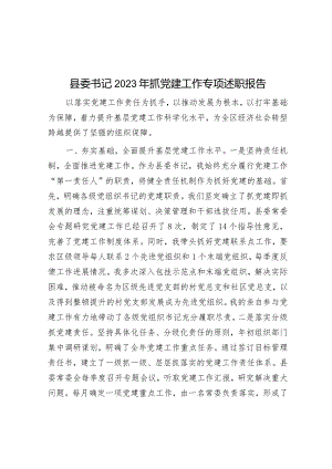 2023年度抓党建工作专项述职报告（县委书记）.docx