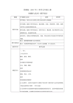 17 刺激与反应（教案）苏教版科学五年级上册.docx