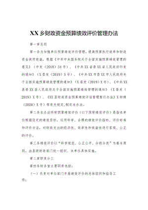 XX乡财政资金预算绩效评价管理办法.docx