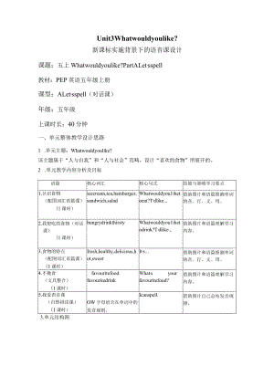 Unit 3 What would you like Part A Let's spell 大单元教学设计 人教pep五上.docx